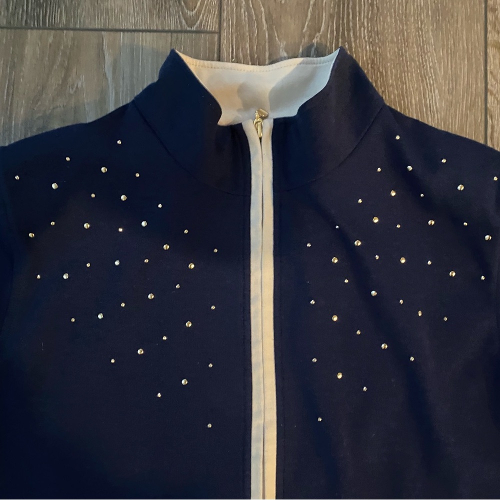 Alia Blue with golden metal decorations /Zip Up Cardigan Size M - Picture 4 of 10